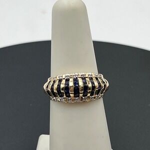 14k Yellow Gold VIntage London Blue Topaz Diamond Domed Ring Sz 6.75